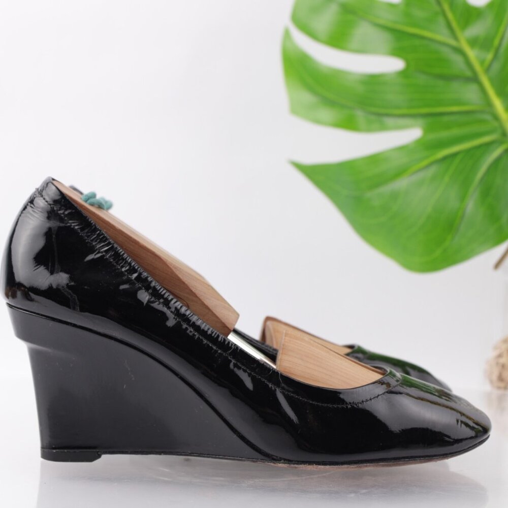 Vera Wang Lavender Womens Jesse Pump Size 7.5 Black Patent Wedge Heel Dress Shoe